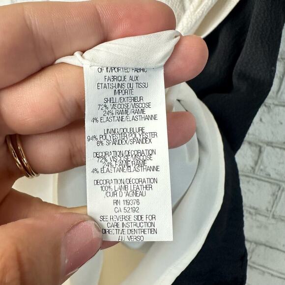 Helmut Lang Dress Twisted Drape Grained Viscose Leather Trim Black White 2 - Picture 6 of 10